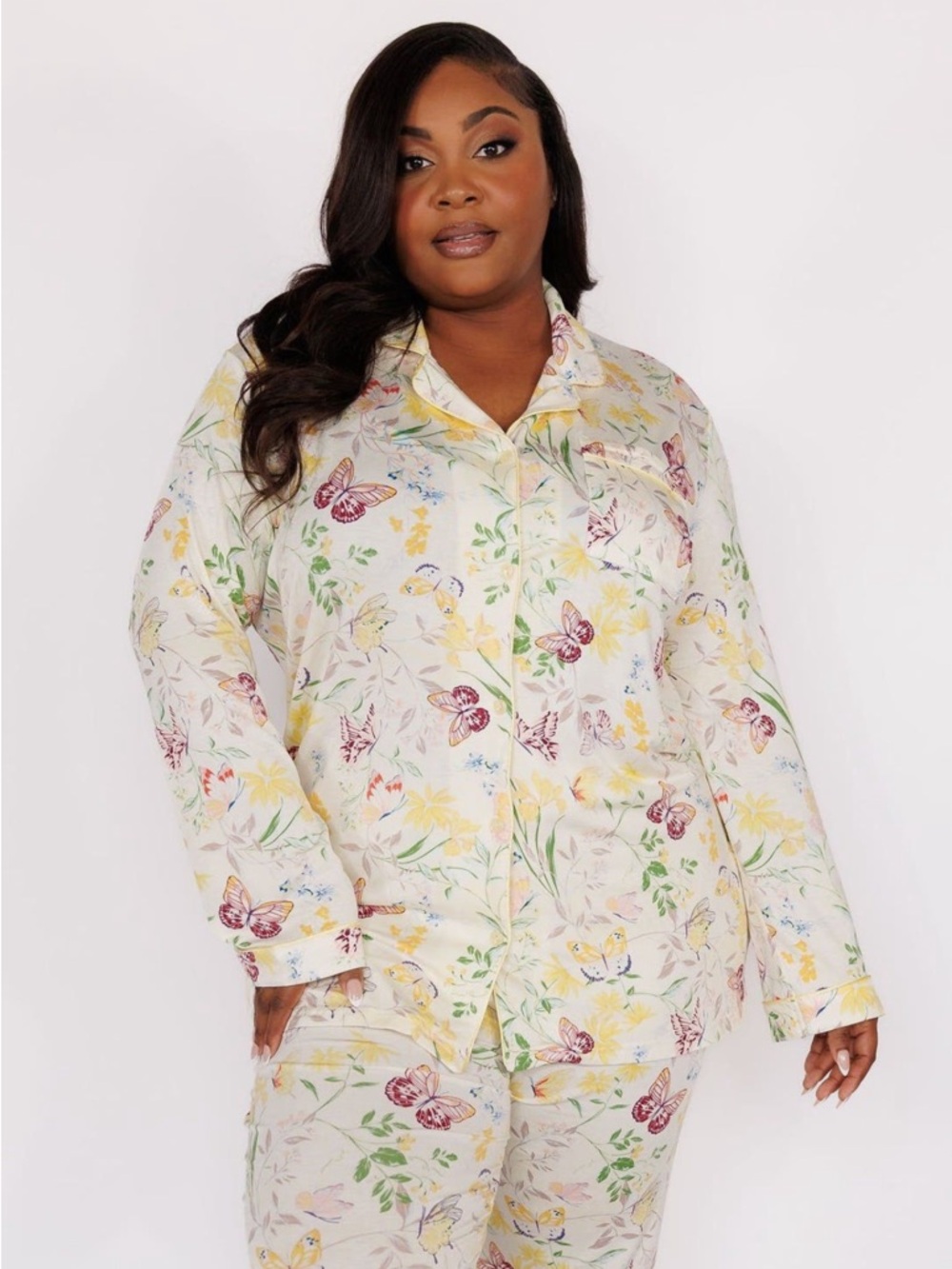 NEW NWT In My Sundays Butterflies Long sleeve & Cropped Pant Pajama Set Medium